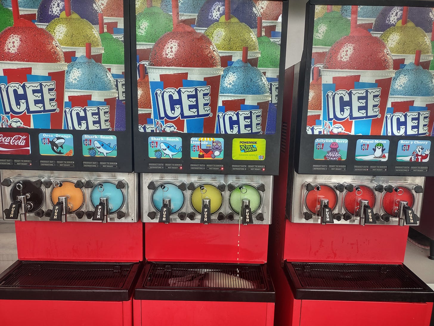 Three ICEE machines at Sea World Orlando.