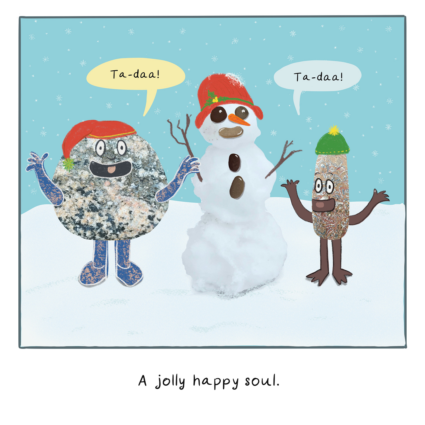 Crin and Iggy posing with hands up. There's a snowman that they built between them. Ta-daa! Crin and Iggy posing with hands up. There's a snowman that they built between them. Ta-daa!