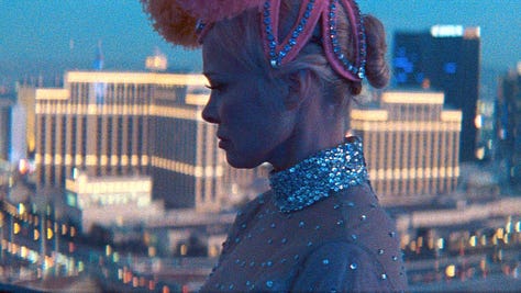 Movie stills from new releases The Rule of Jenny Pen, Disney's Snow White and The Last Showgirl.