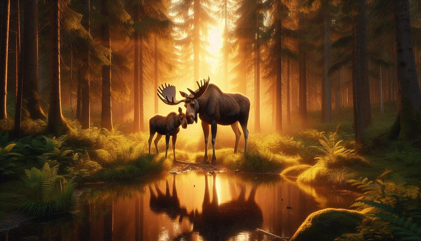 A moose and calf in the forest
AI-generated content may be incorrect. A moose and calf in the forest
AI-generated content may be incorrect.