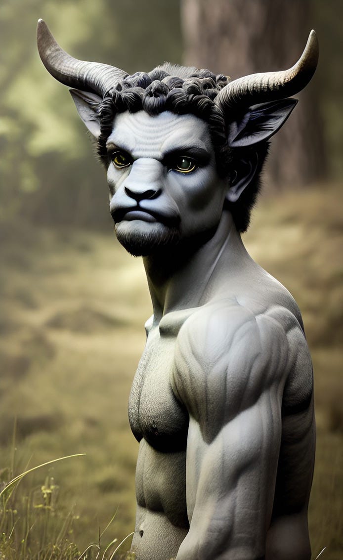 A color realistic depiction of a mythological Satyr. Created by Frank Moone using Dream.AI.