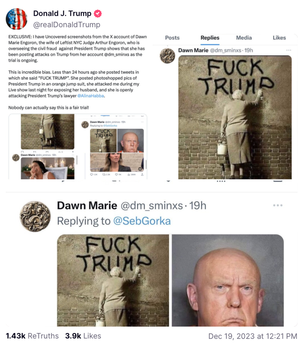 Trump shared Loomer content attacking Judge Engoron's family