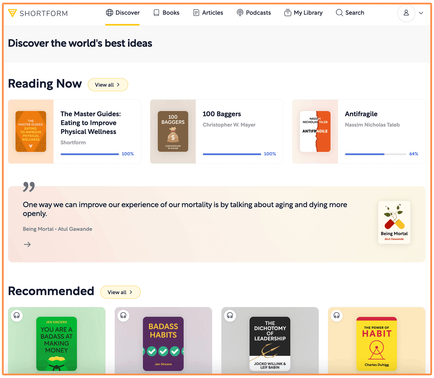 Shortform’s desktop interface (light mode)