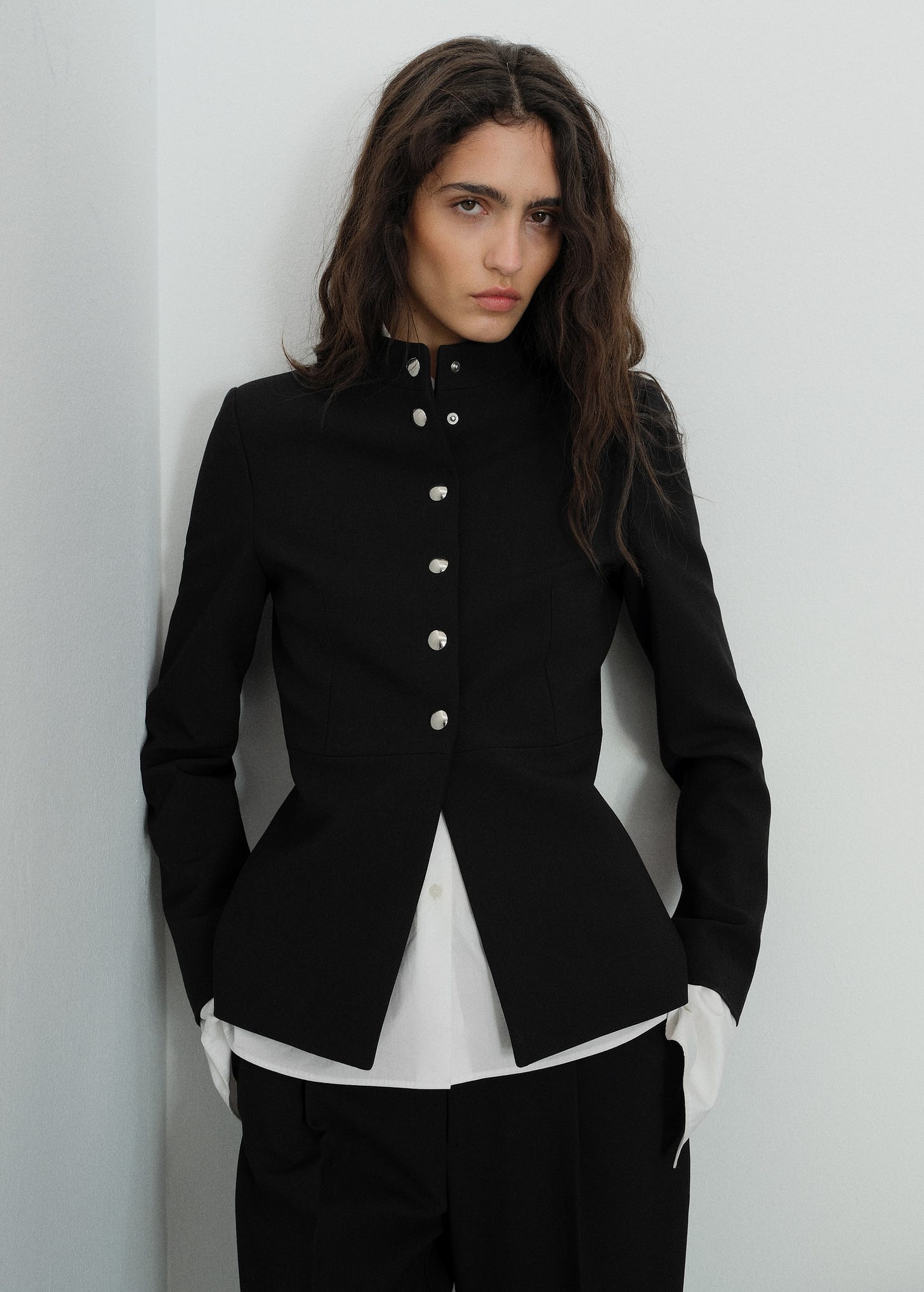 Jacket with mandarin collar and jewel buttons - Medium plane