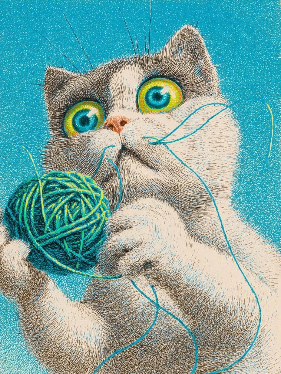 poster of a cat playing with yarn in the style of 'The Magazine of Contemporary Illustration' --ar 3:4 --profile 6c4hbq7 --v 7 poster of a cat playing with yarn in the style of 'The Magazine of Contemporary Illustration' --ar 3:4 --profile 6c4hbq7 --v 7
