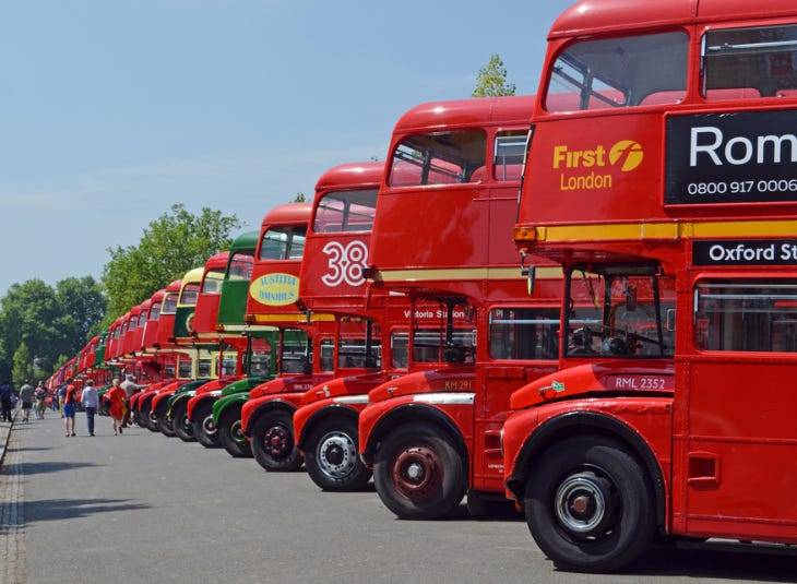 Heritage buses parked up in a row Heritage buses parked up in a row