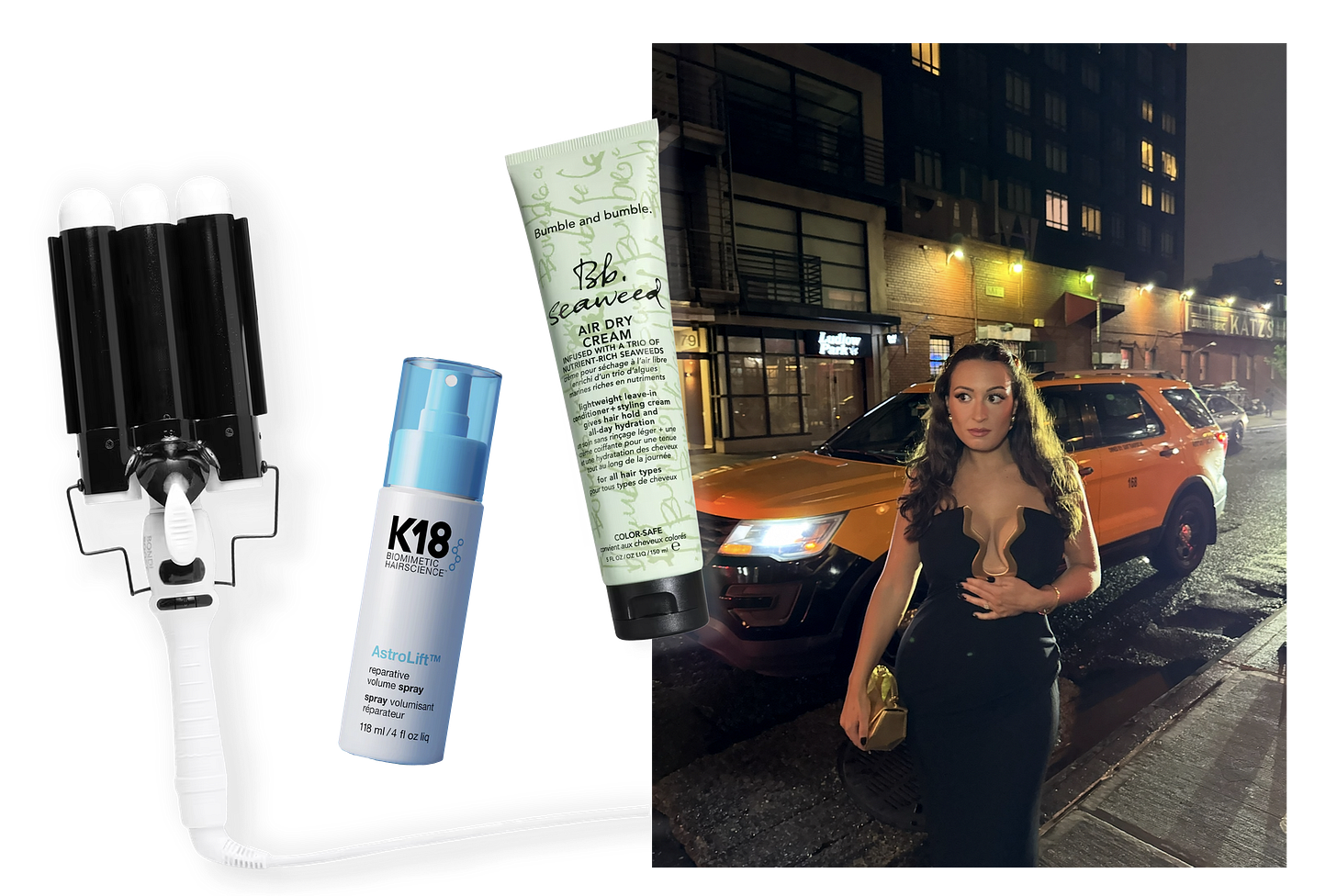 Bella with wavy hair + the products she uses to style it