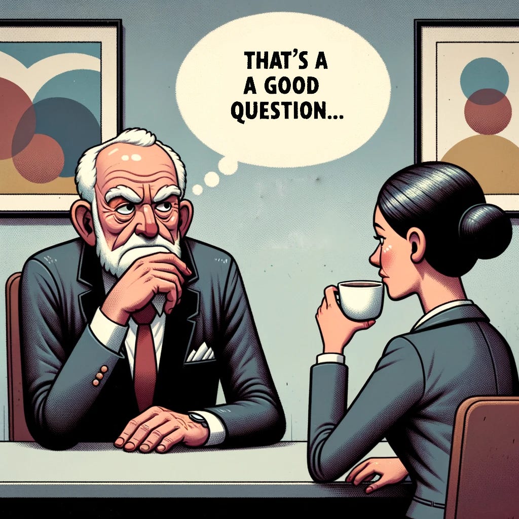 A stumped interviewing thinking "that's a good question"