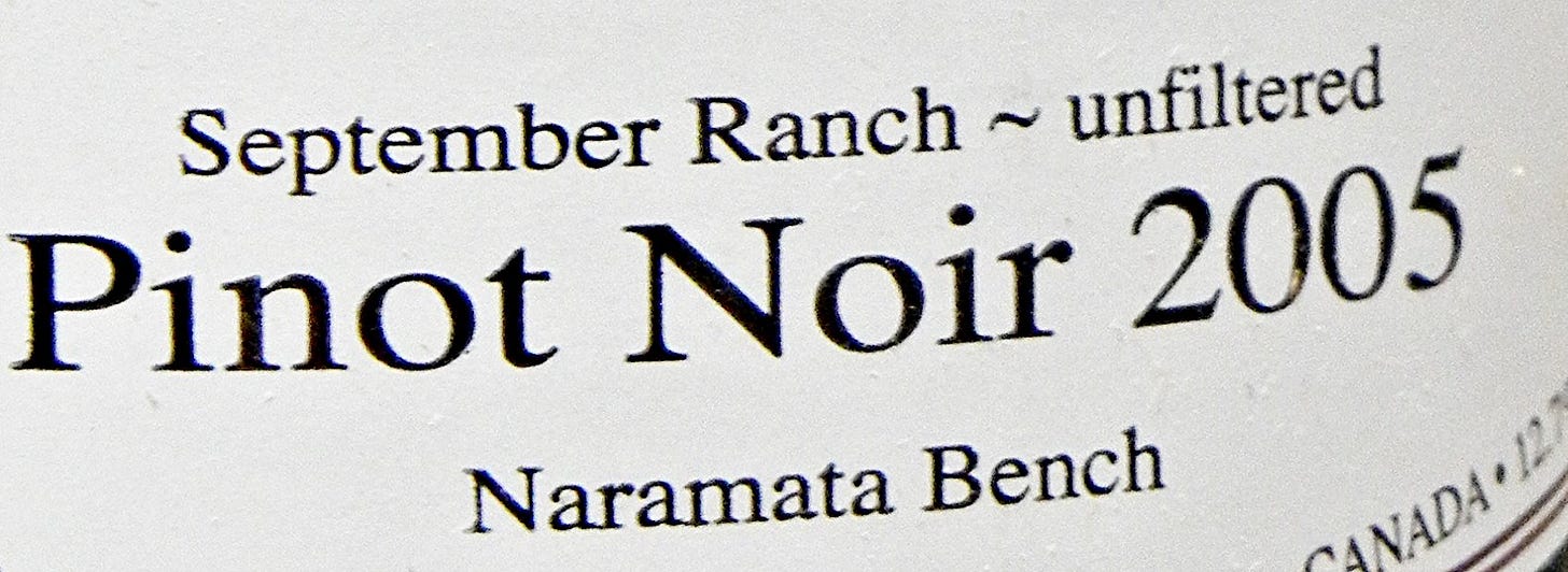 Nichol Vineyard 2005 Label Detail BC Pinot Noir Tasting Review 3 Nichol Vineyard 2005 Label Detail BC Pinot Noir Tasting Review 3