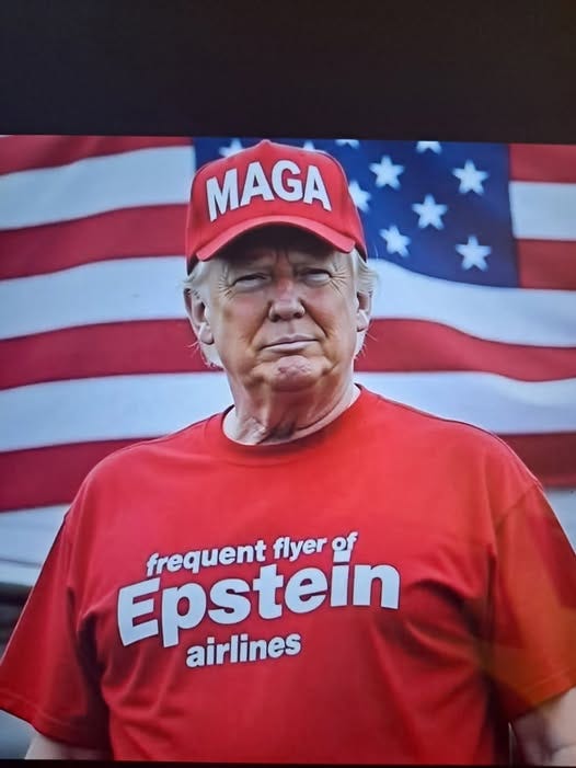 May be an image of 1 person and text that says 'MAGA Epstein frequent flyer of airlines'