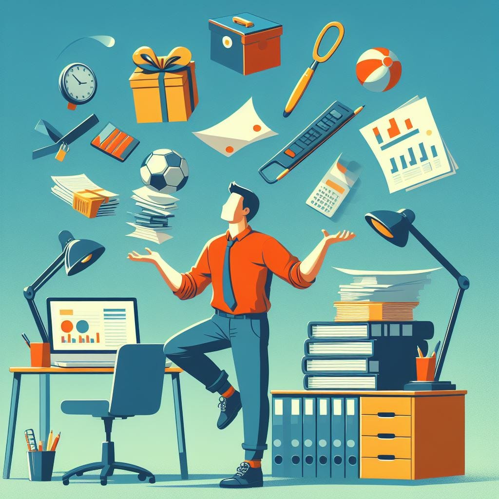 Man juggling many tasks at work