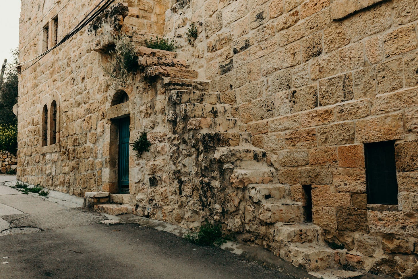 a stone wall and steps