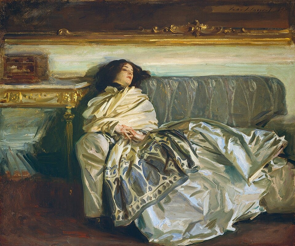 Sargent painting of woman resting on sofa
