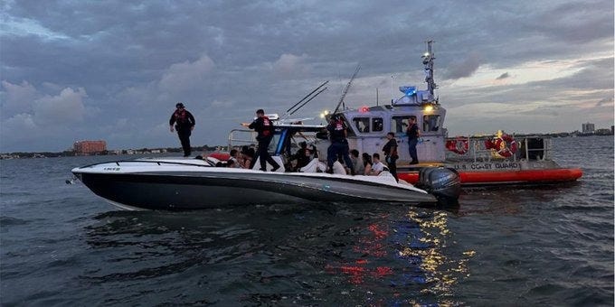25 Chinese citizens were arrested while attempting to illegally enter the US by boat off Florida on June 10, 2026. (US Dept. of Homeland Security photo) 25 Chinese citizens were arrested while attempting to illegally enter the US by boat off Florida on June 10, 2026. (US Dept. of Homeland Security photo)