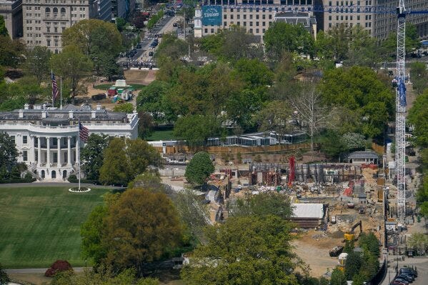 Work continues on the construction of the ballroom at the White House, Thursday, April 9, 2026, in Washington, where the East Wing once stood. (AP Photo/Rod Lamkey, Jr.) Work continues on the construction of the ballroom at the White House, Thursday, April 9, 2026, in Washington, where the East Wing once stood. (AP Photo/Rod Lamkey, Jr.)