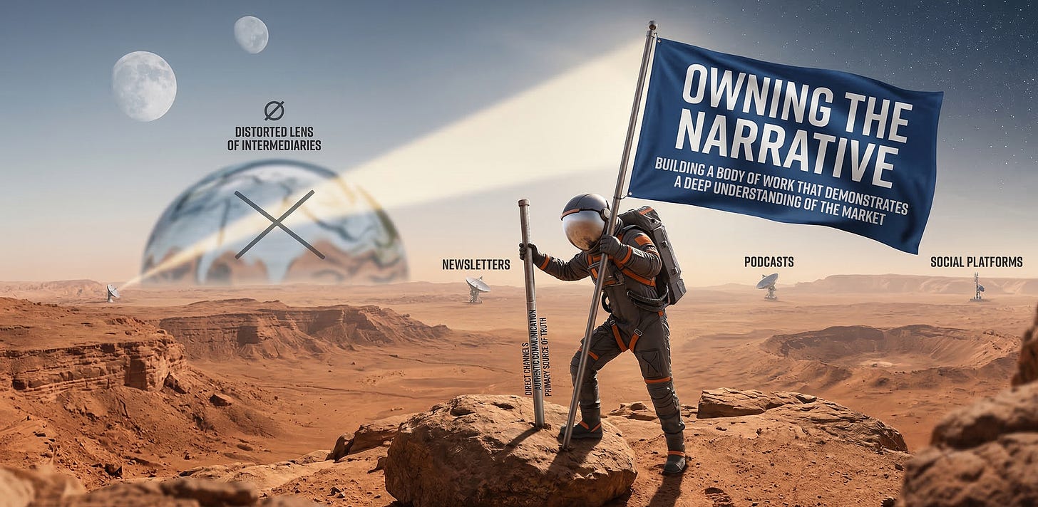 Founder planting a flag on Mars showing that they own their own startup narrative.