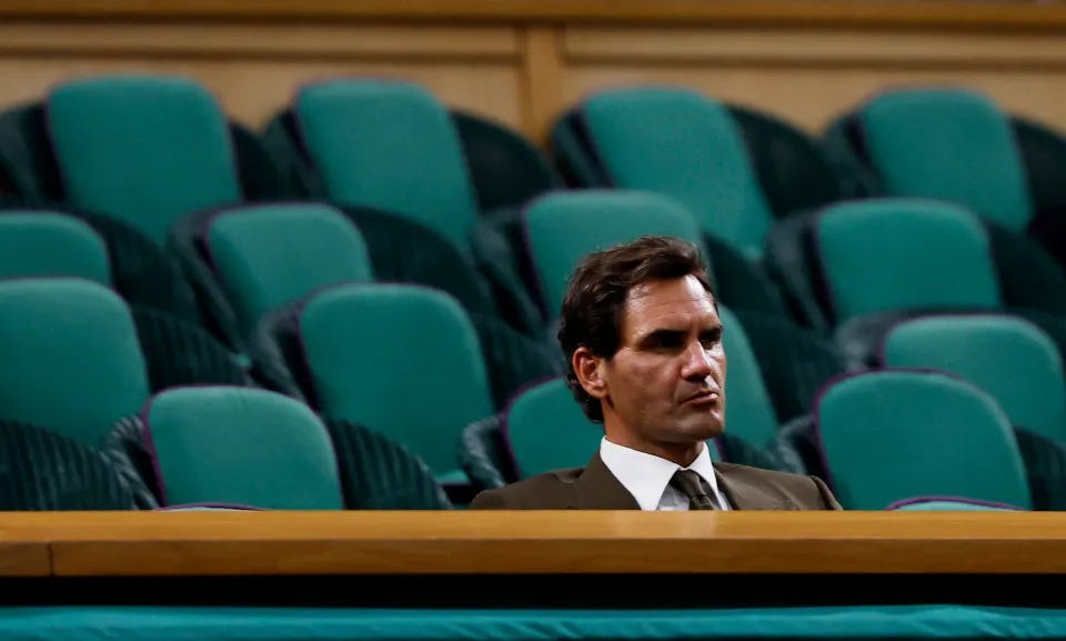 Roger Federer sits all alone in deserted Royal Box as celebrities leave  Wimbledon clash en masse