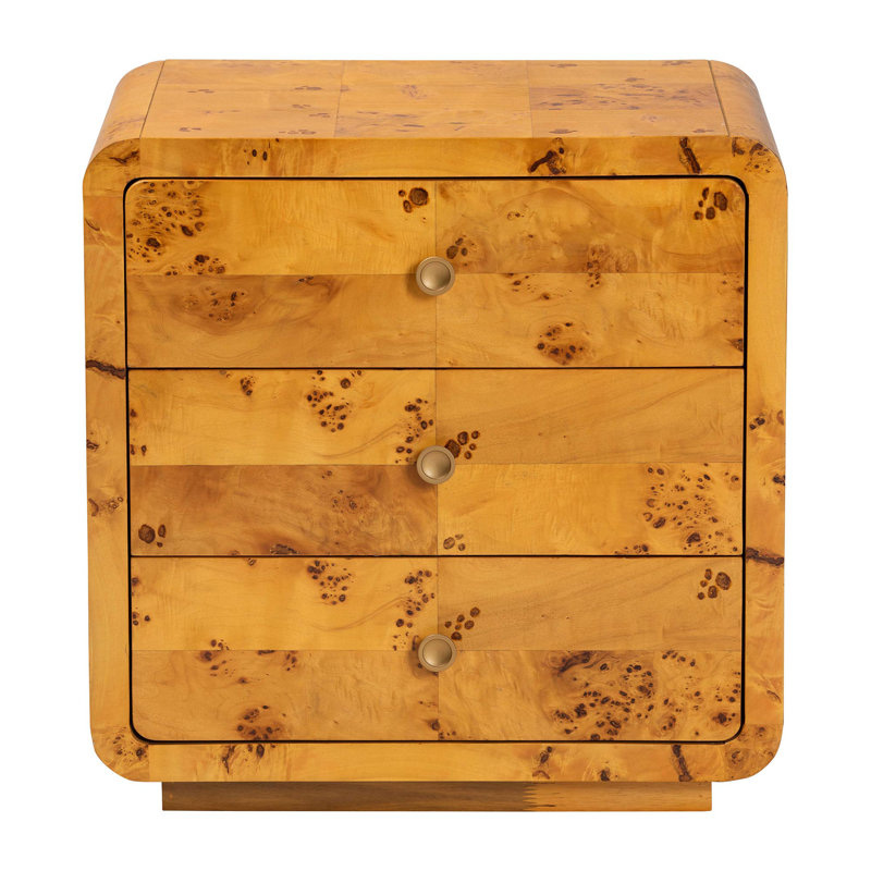 Bali & Pari Netra Modern And Contemporary Natural Real Burl Wood 3-Drawer Nightstand