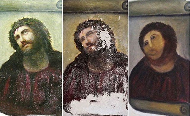 Botched Jesus Painting Restoration is Really a Bob Ross Self-Portrait