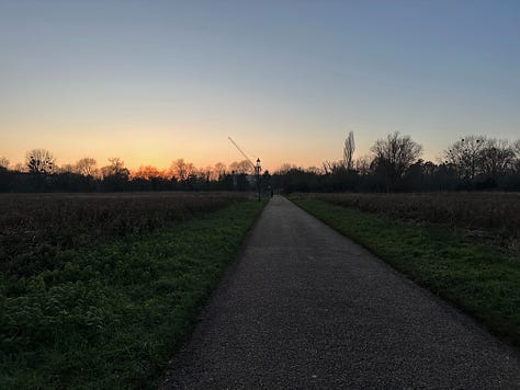 Scenes of winter frost and chilly, misty air along Oxford cycle paths.