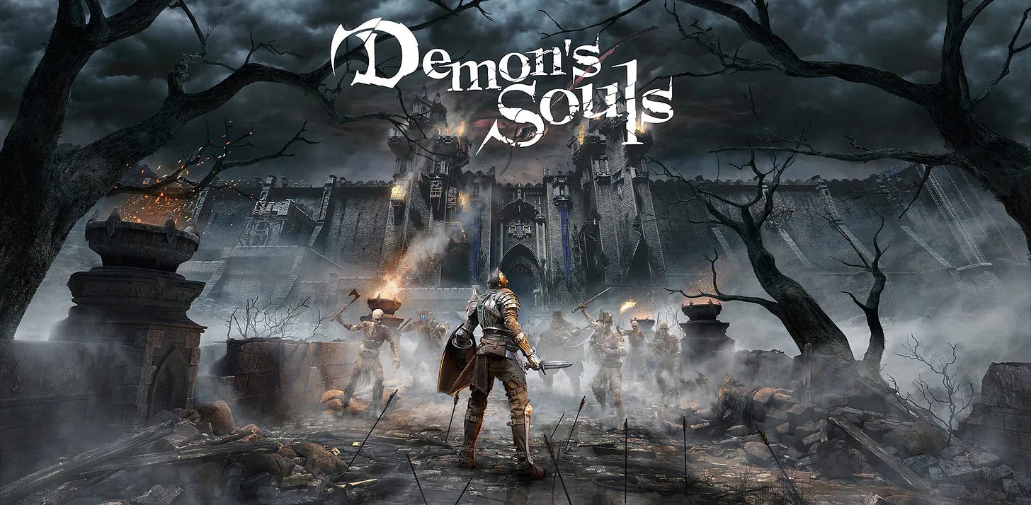 May be an image of 1 person and text that says 'D emon's Souls Dengnnls L'