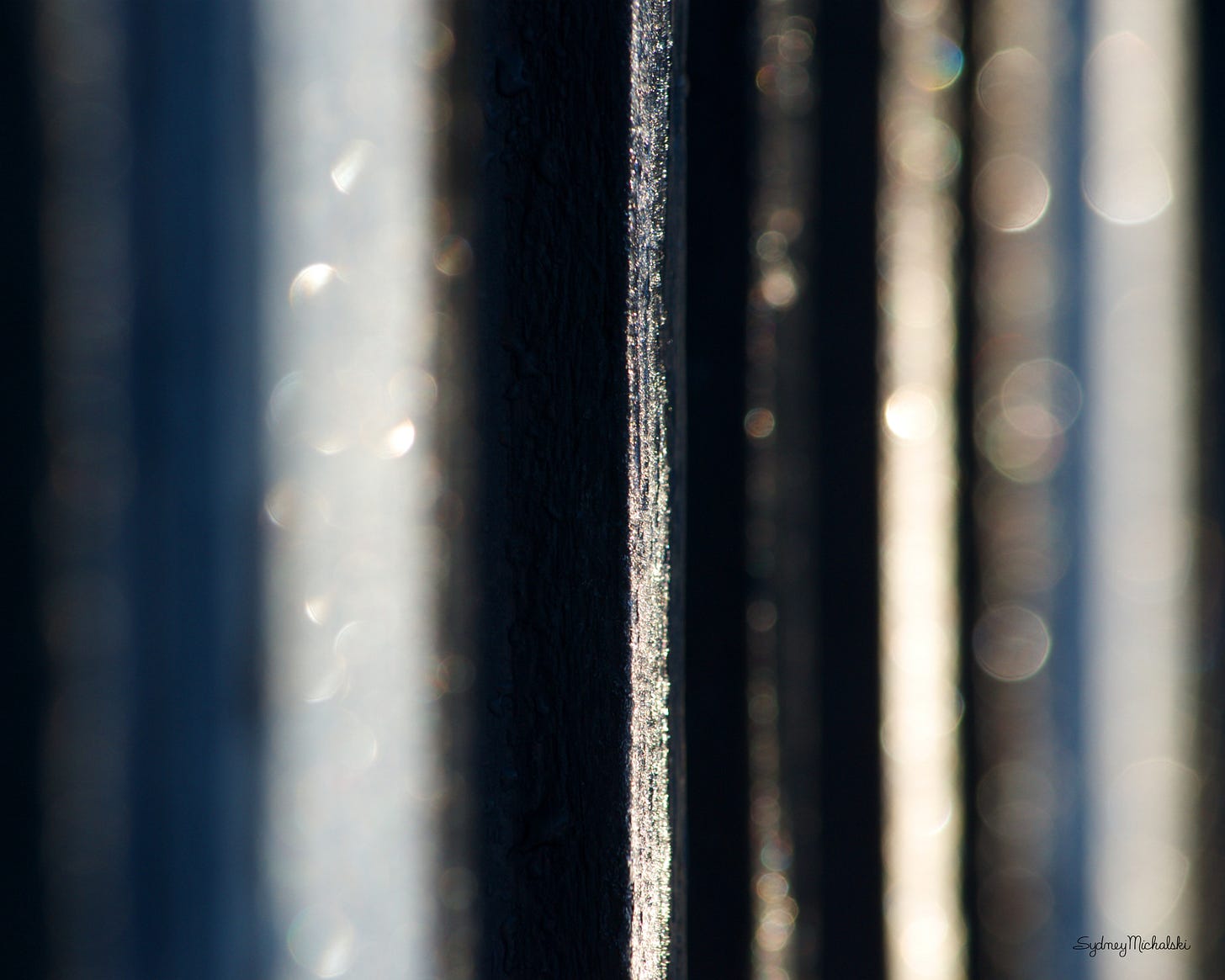 A naturally abstract photograph features a close-up of a shimmering golden line with light-and-dark shimmer-stripes fading into the background.