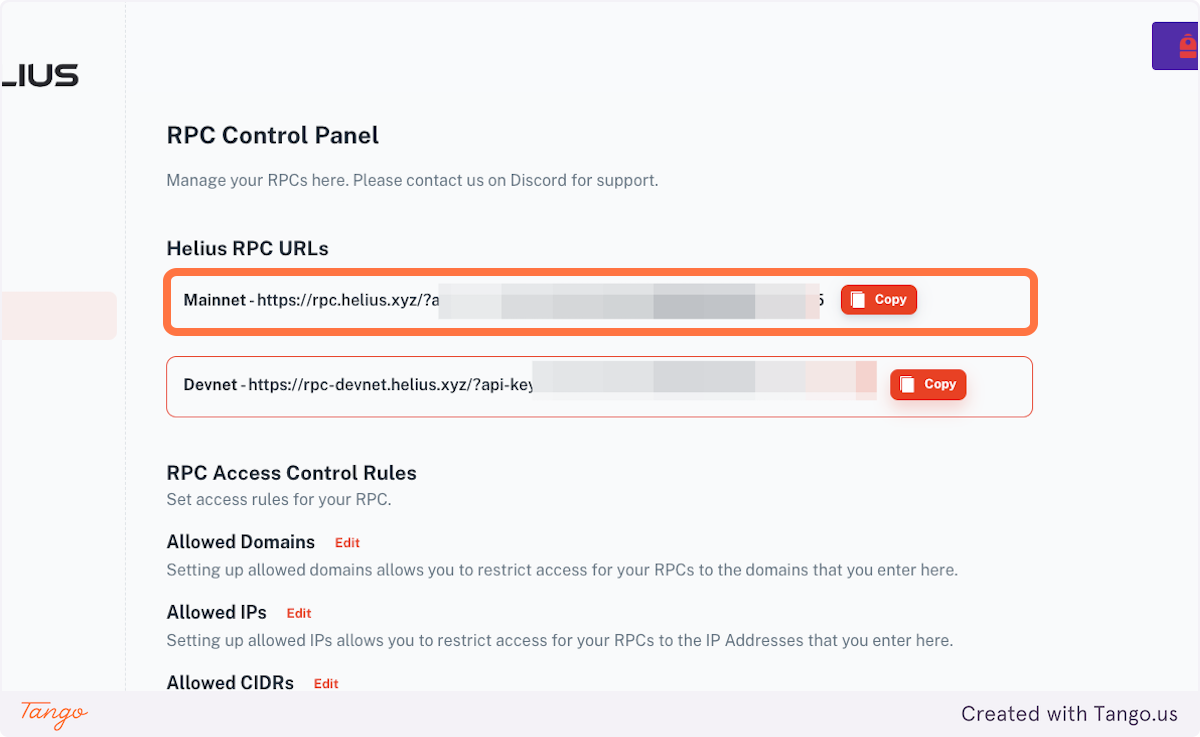 Copy the Mainnet RPC URL