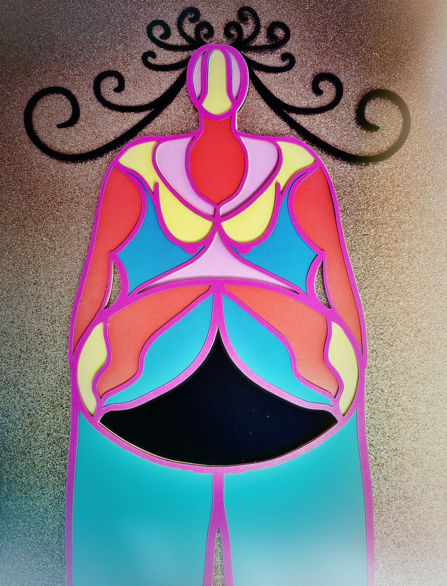 the goddess of density, crafted from paper. 