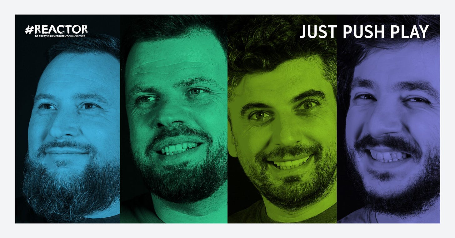 May be pop art of 4 people, beard and text