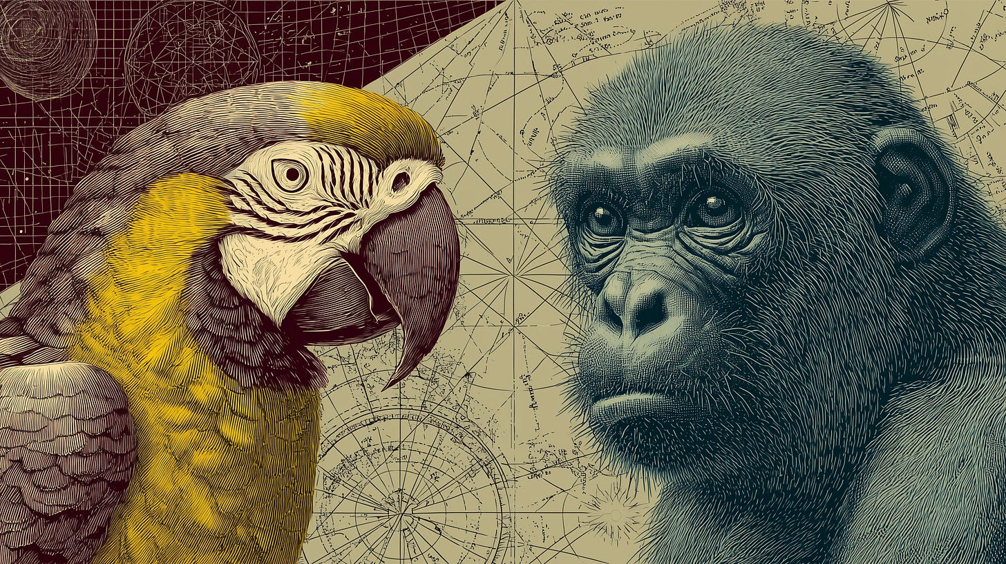 The Stochastic Parrot vs. the Sophistic Monkey