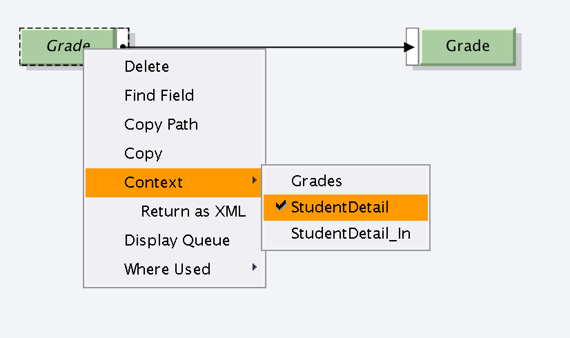 Change the Context of the element to 'StudentDetail' level. Right click on element and select Context. Change the Context of the element to 'StudentDetail' level. Right click on element and select Context.