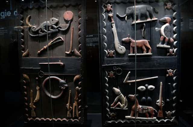 Wooden doors covered in relief carvings