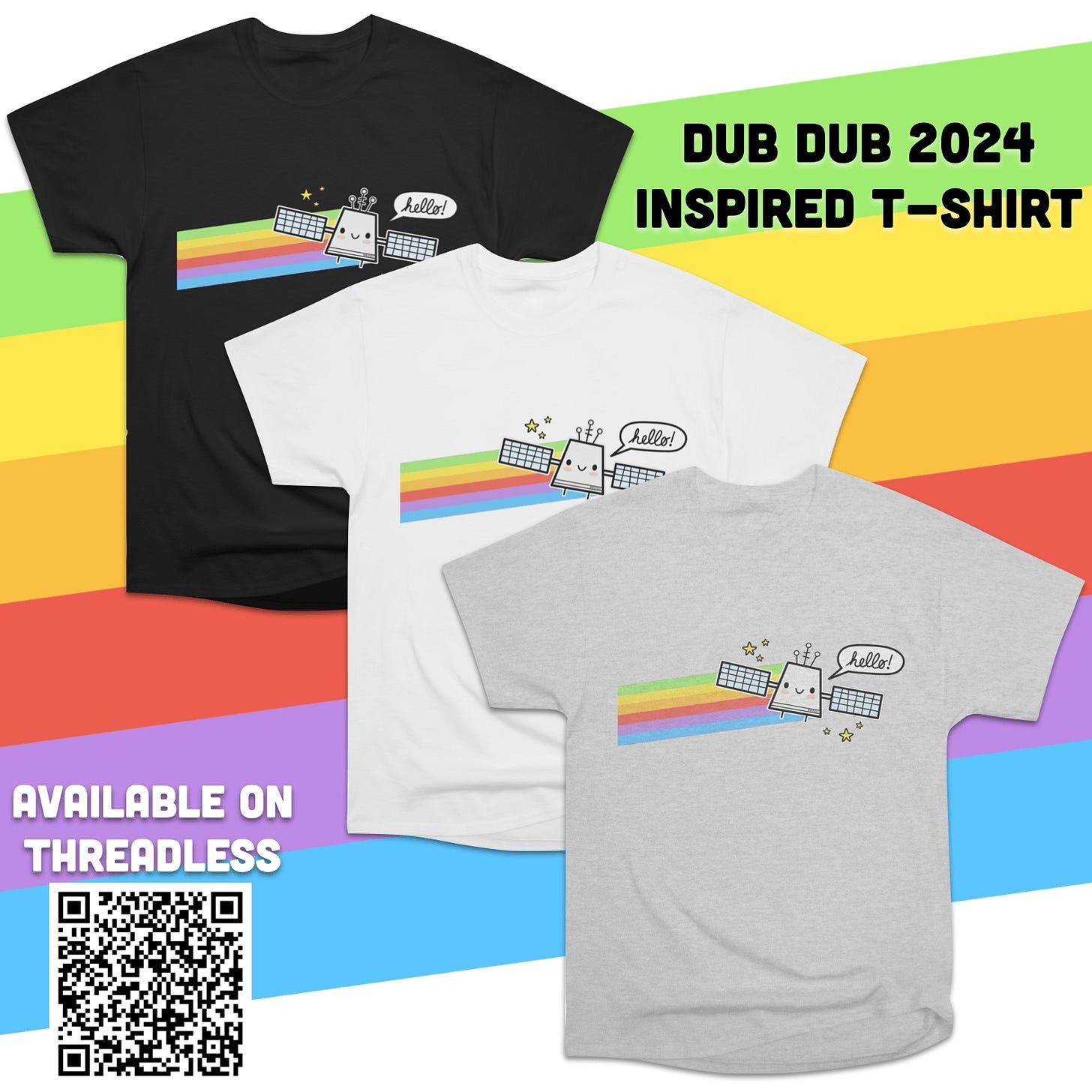 t-shirt designs of the rainbow satellite 