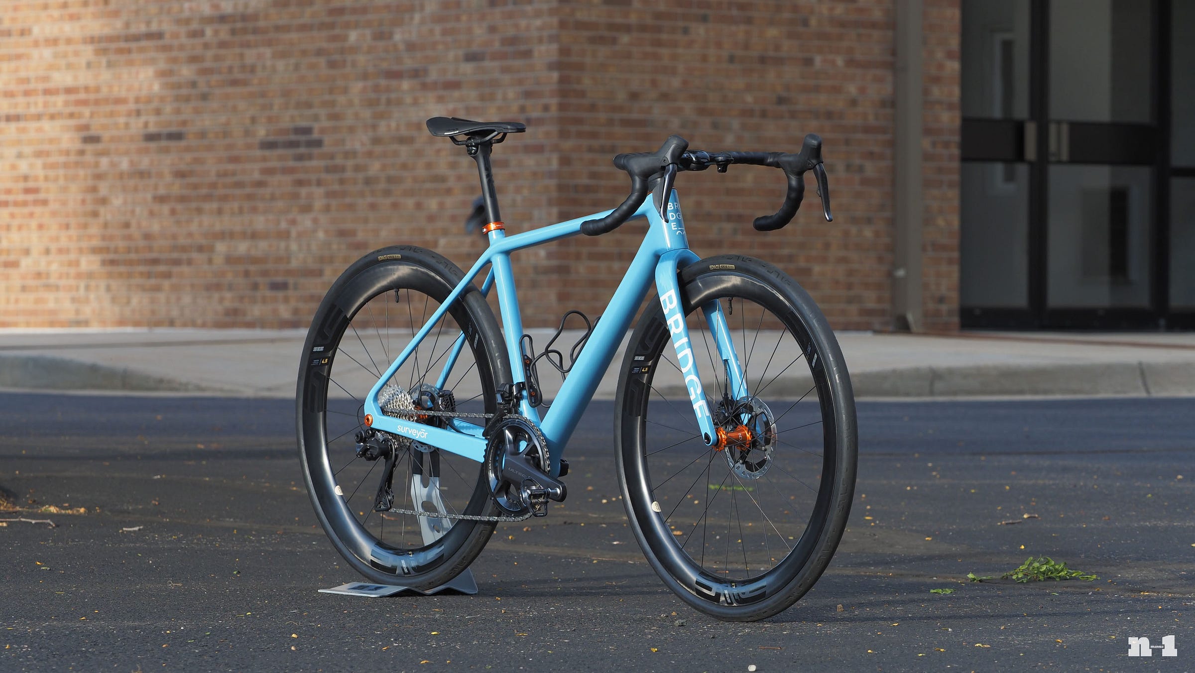 Bridge Bike Works Surveyor front three-quarter view