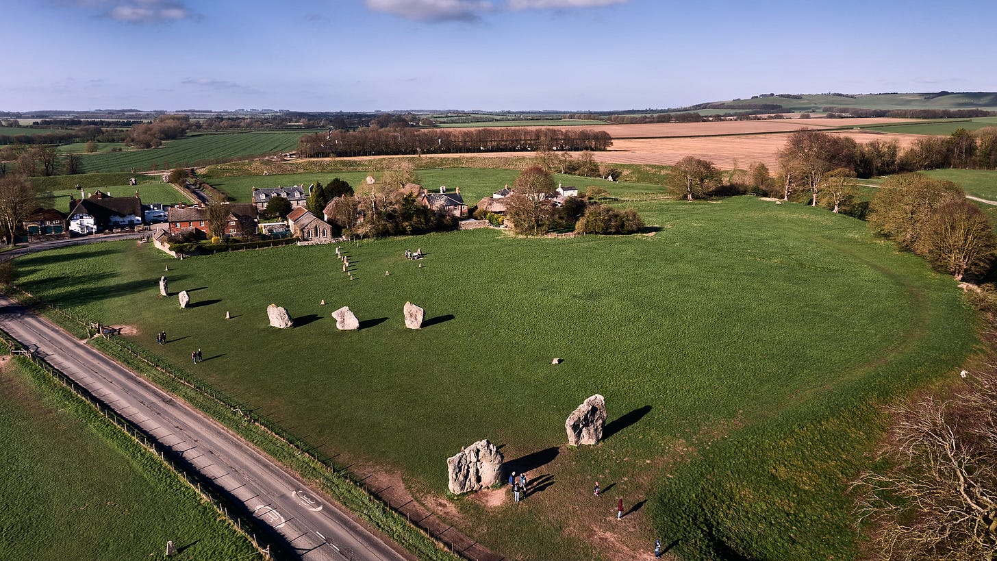Documentary fieldwork photograph of Avebury, showing entrance stones from West Kennet Avenue into the Southern Inner Stone Circle Documentary fieldwork photograph of Avebury, showing entrance stones from West Kennet Avenue into the Southern Inner Stone Circle