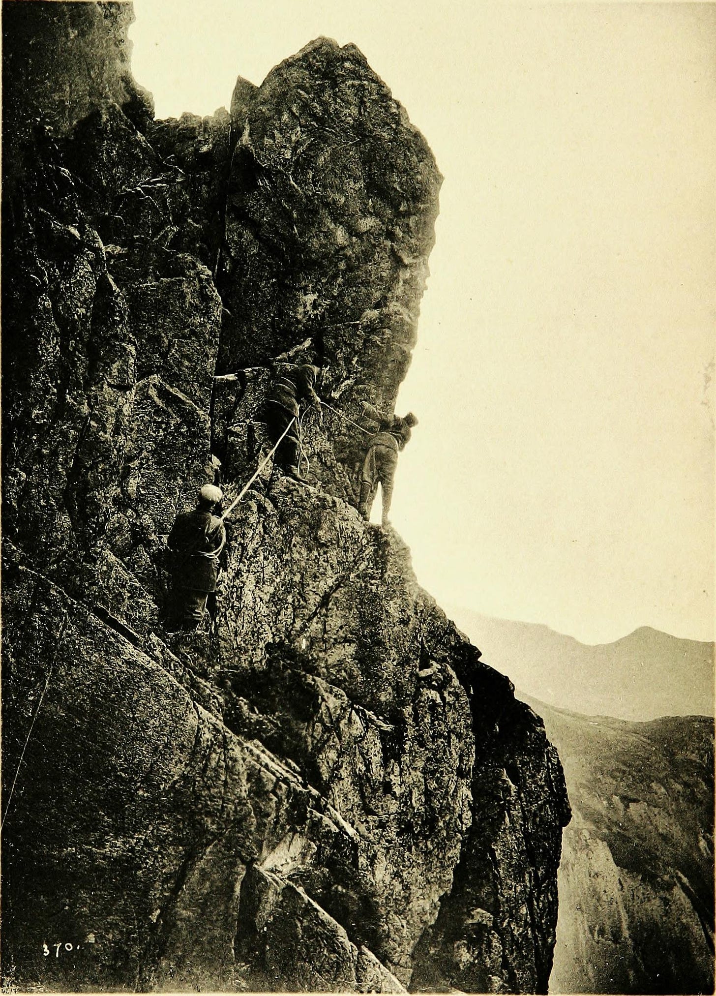 three Victorian climbers, dubious rope technique