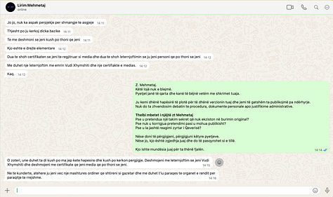 WhatsApp messages exchanged after publication, showing repeated demands for certificates and identity verification in response to questions about sourcing, corrections, and omissions.