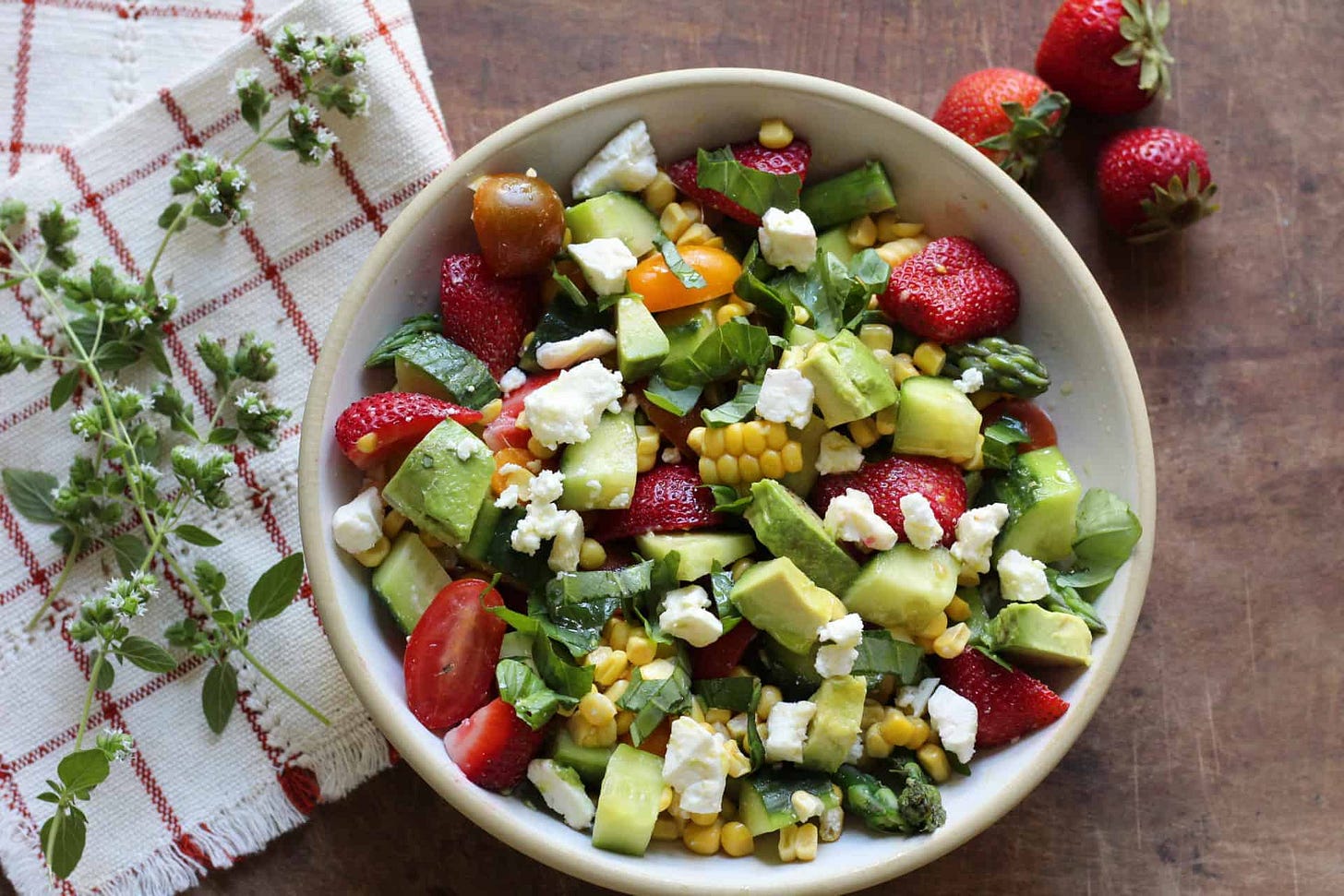 Summer, Salads, Quick & Easy, Dinner, Sides, Corn, Avocado, Strawberries, Vegetarian, Gluten Free Summer, Salads, Quick & Easy, Dinner, Sides, Corn, Avocado, Strawberries, Vegetarian, Gluten Free
