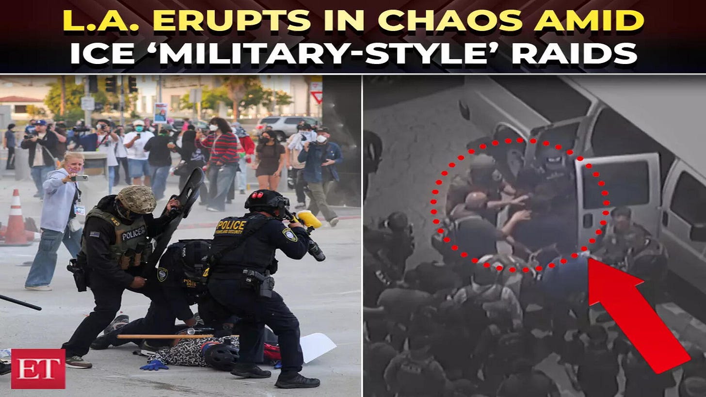 US immigration crackdown| ICE sparks chaos with 'military-style' raids in Los  Angeles, protests erupt - The Economic Times Video | ET Now