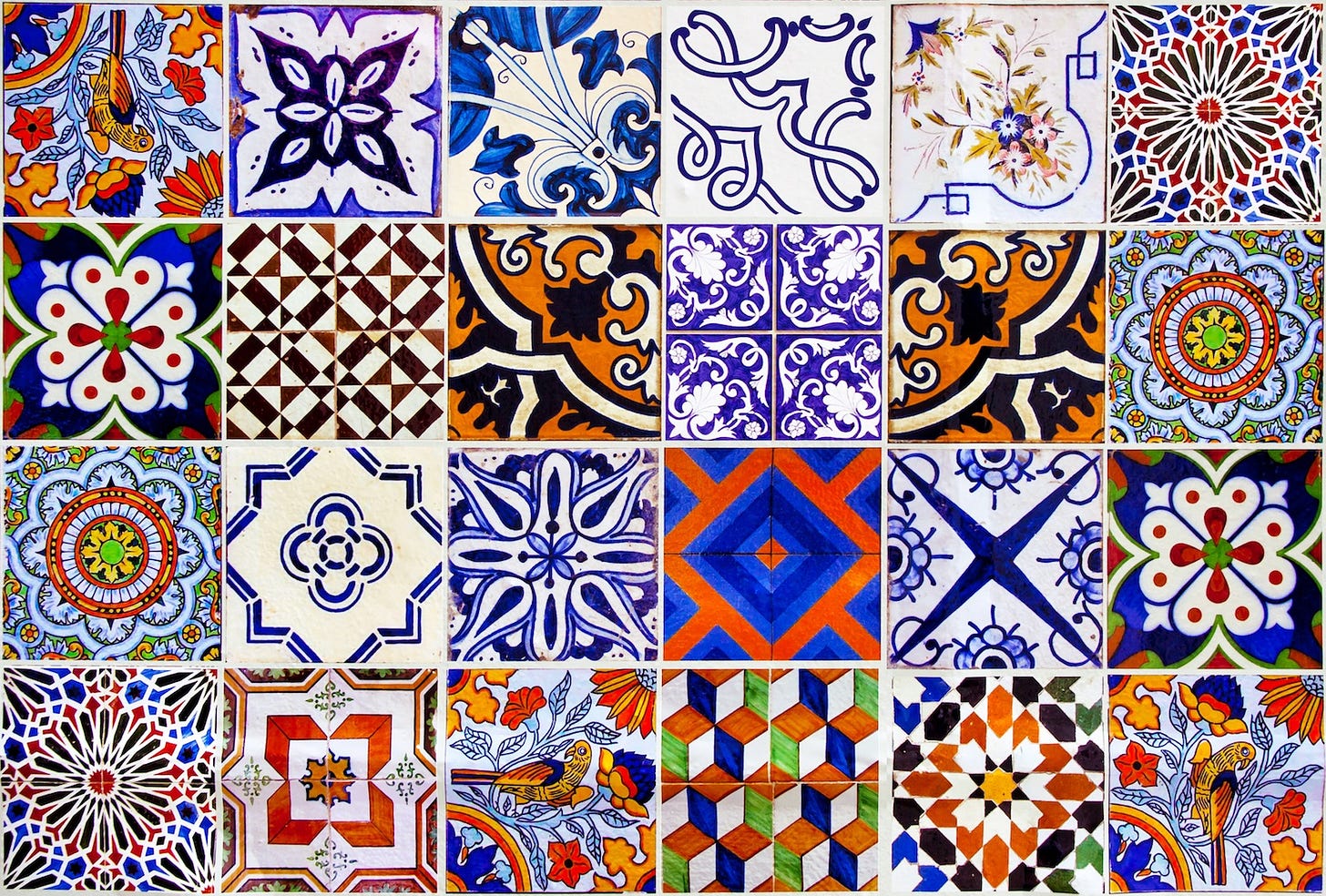 Close up traditional Lisbon ceramic tiles background Close up traditional Lisbon ceramic tiles background
