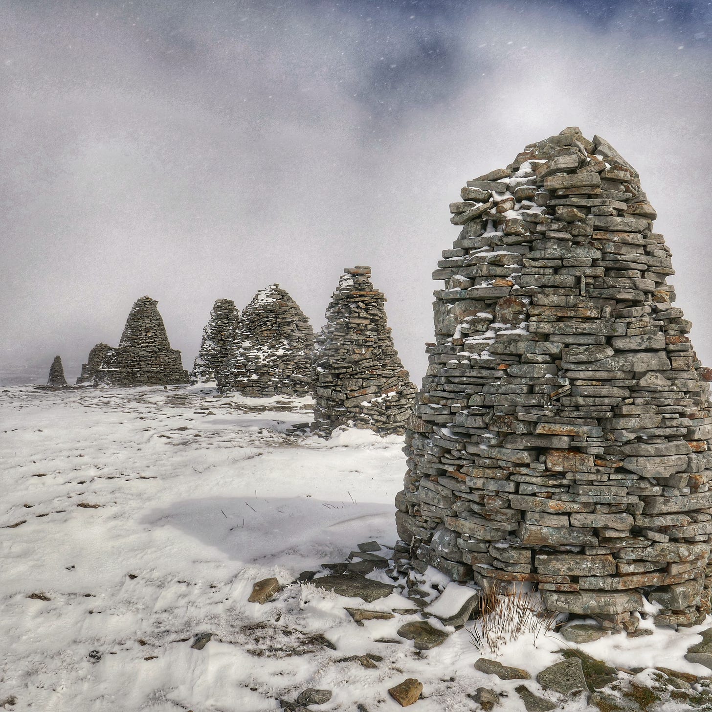 The ancient stone cairns of Nine Standards Rigg, Hartley Fell near Kirkby Stephen, Cumbria, England. ©Lindsay Steel