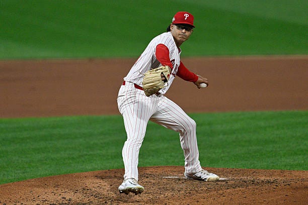 Philadelphia Phillies pitcher Jesús Luzardo pitches the ball during the NLDS game between the Philadelphia Phillies and the Los Angeles Dodgers on... Philadelphia Phillies pitcher Jesús Luzardo pitches the ball during the NLDS game between the Philadelphia Phillies and the Los Angeles Dodgers on...