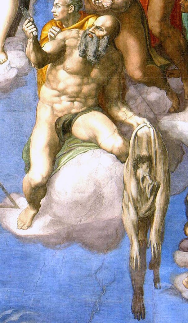 St. Bartholomew holding his own flayed skin