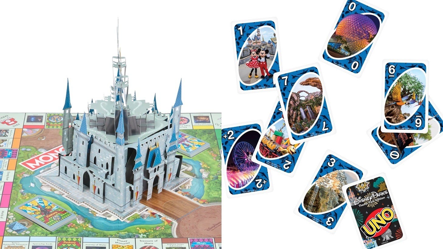 Disney Parks Theme Park Edition Monopoly and UNO. Images: Disney Store