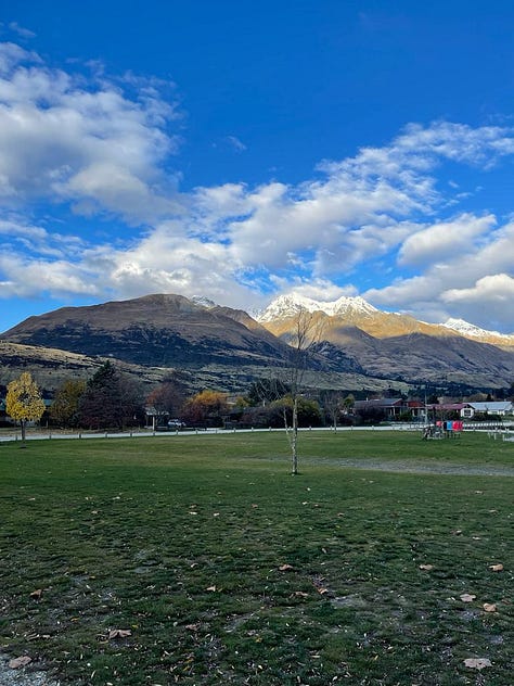 The Famous Glenorchy Boat Shed on the lake, and the mountain range across from it.