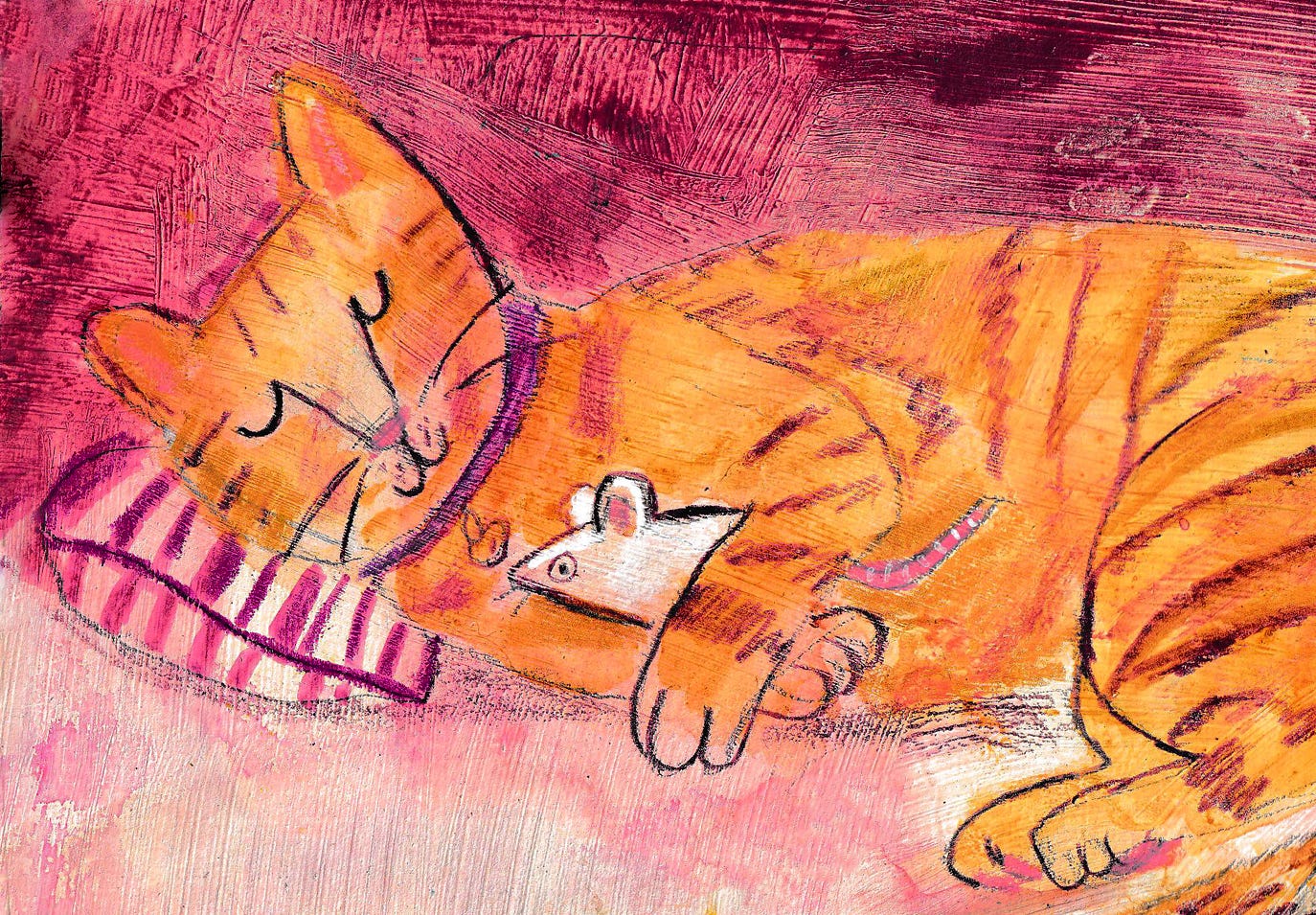 sleepy kitty and mouse illustration by beth spencer