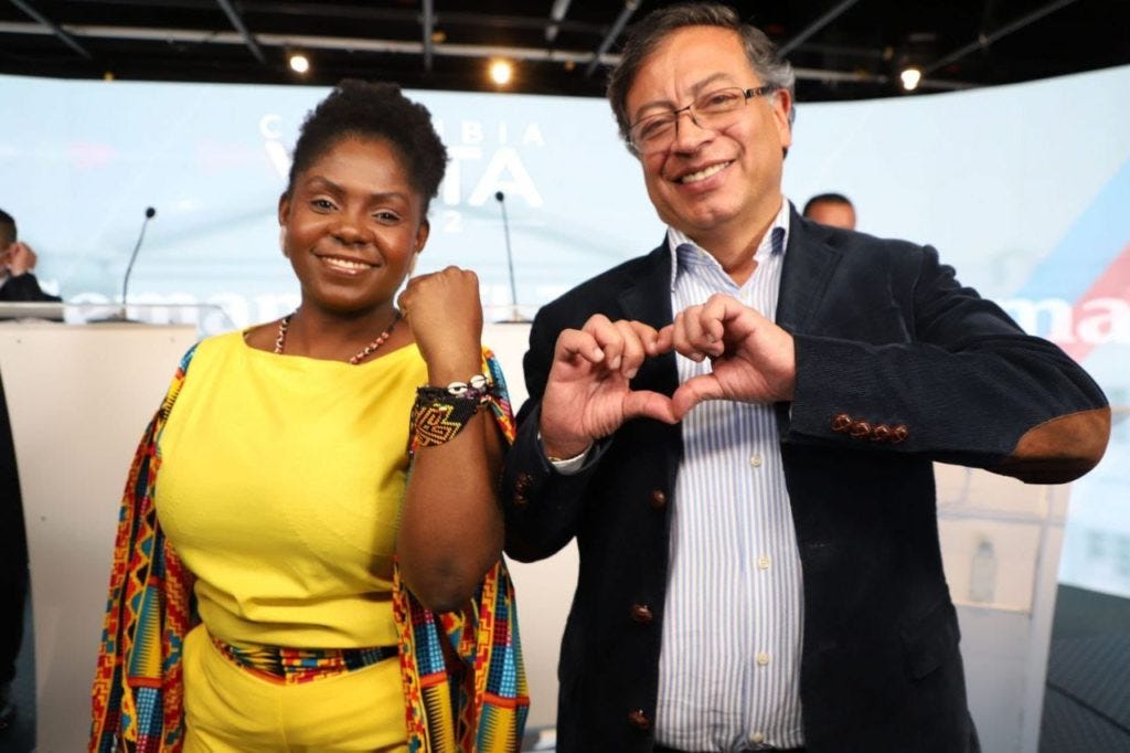 Gustavo Petro and Francia Marquez formed an electoral duo in the 2022 presidential elections in Colombia. Gustavo Petro and Francia Marquez formed an electoral duo in the 2022 presidential elections in Colombia.