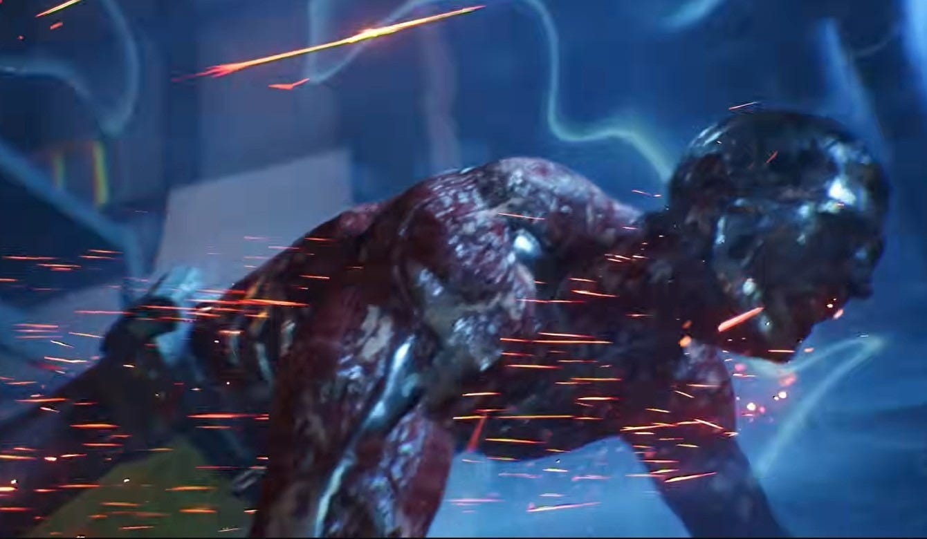 Wolverine’s skin and muscle are burned away as sparks fly, exposing sections of his adamantium-coated skeleton.Wolverine’s skin and muscle are burned away as sparks fly, exposing sections of his adamantium-coated skeleton. Wolverine’s skin and muscle are burned away as sparks fly, exposing sections of his adamantium-coated skeleton.Wolverine’s skin and muscle are burned away as sparks fly, exposing sections of his adamantium-coated skeleton.