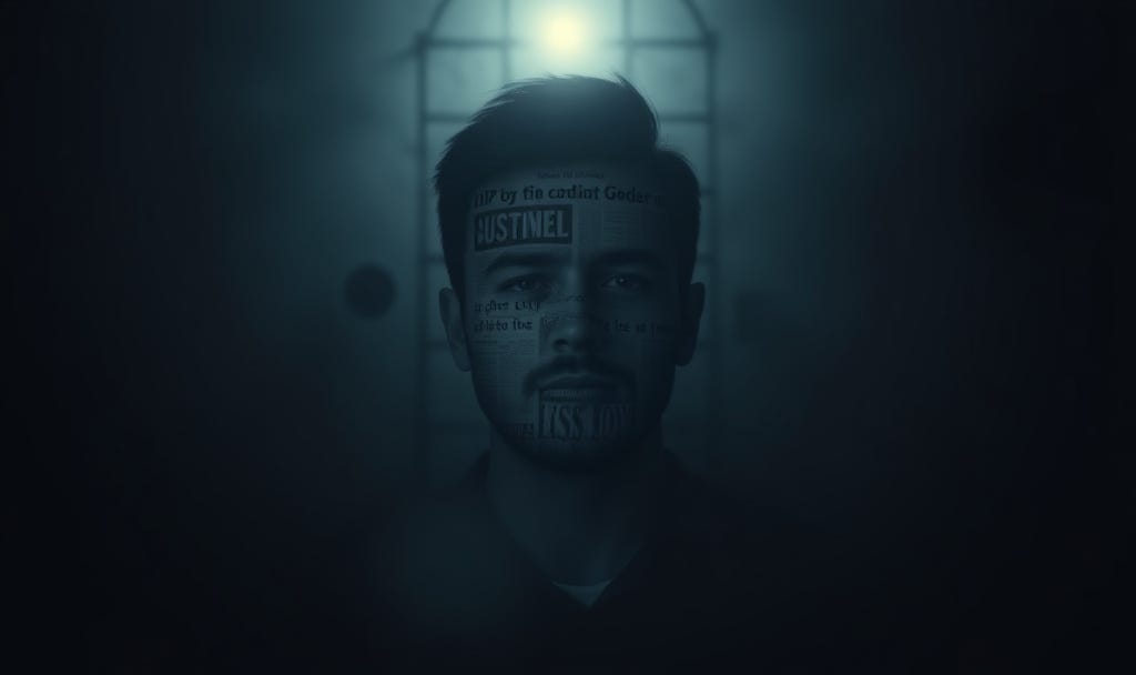 A conceptual portrait of a man with a visual 'glitch' effect across his eyes, representing the cognitive shortcuts and systemic biases that distort our perception when we prioritize absolute cost of conviction over reasoned inquiry A conceptual portrait of a man with a visual 'glitch' effect across his eyes, representing the cognitive shortcuts and systemic biases that distort our perception when we prioritize absolute cost of conviction over reasoned inquiry