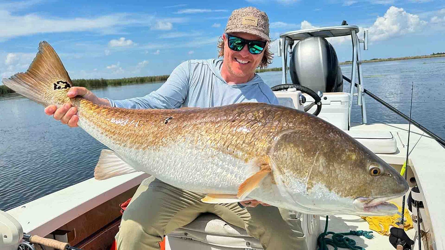 Angler with Venice Redfish while fishing with Sportsman's Lodge.